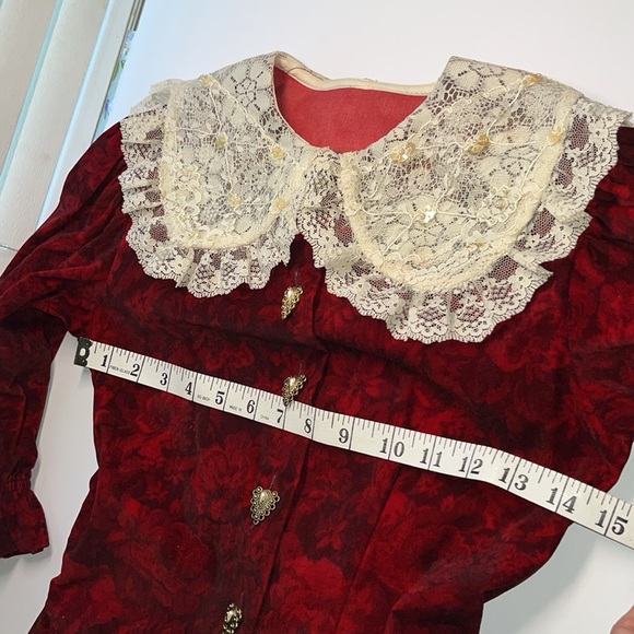 Vintage 90s 80s child cottagecore rose velvet dress vintage Victorian - Picture 8 of 10
